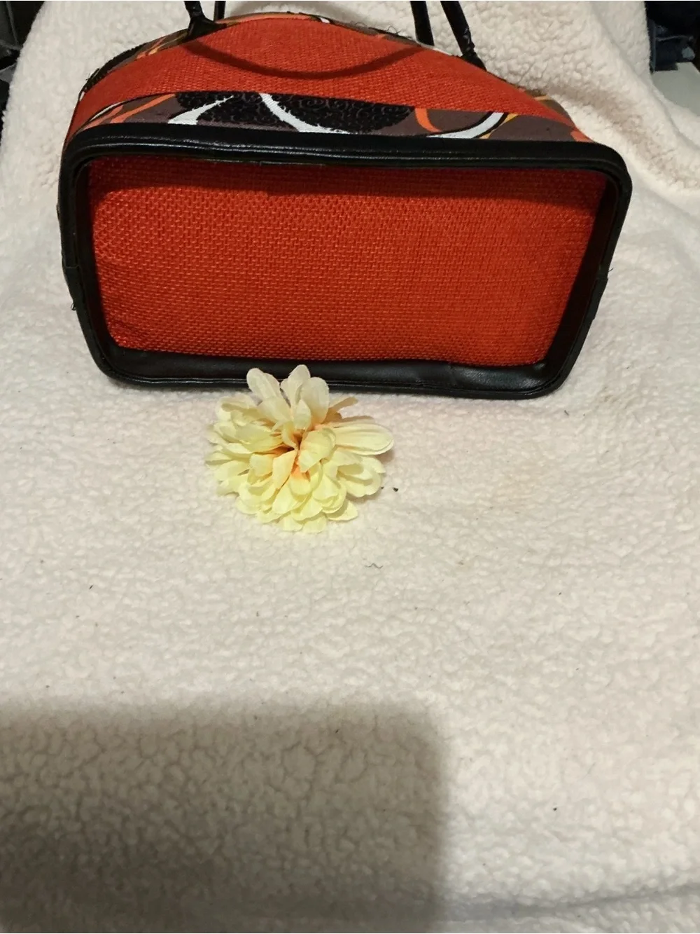 Vintage Orange Floral Appliqué Cosmetic Bag